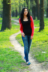 brunette woman in the park