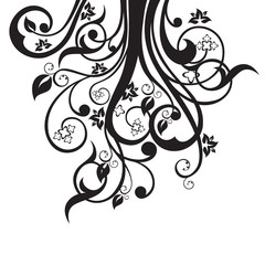 Flowers, leaves and swirls silhouette in black isolated