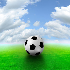 football on the green grass blue sky