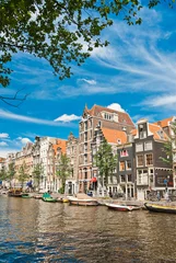 Foto op Aluminium Amsterdam canals and typical houses © Alexander Demyanenko