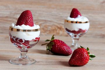 A delicious dessert of strawberries with cream