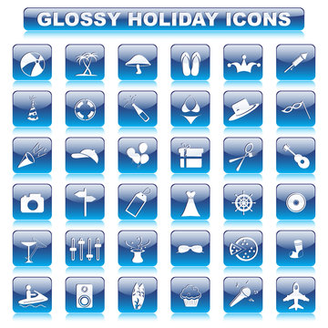 vector illustration of complete set of glossy holiday button