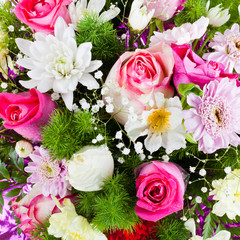 flower bouquet from chrysanths and roses