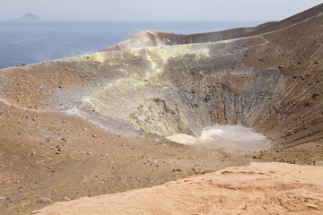 The Fossa crater on Vulcano with Stromboli in background, Italy © imagesef