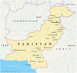 Pakistan map (Pakistan Landkarte) - obrazy, fototapety, plakaty