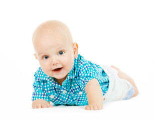 Fototapeta premium Cute baby boy against white background