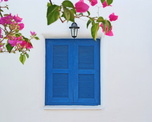 Vintage blue windows on the wall