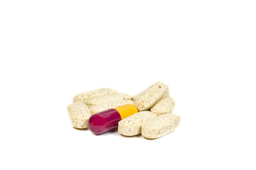 capsule and pills of medicine isolated on white