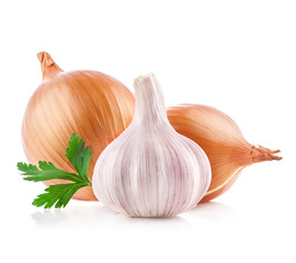 Garlic and onion isolated on white background