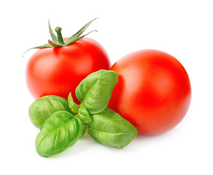 Tomatoes and basil leaves