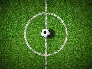 Obraz premium soccer field center and ball top view background