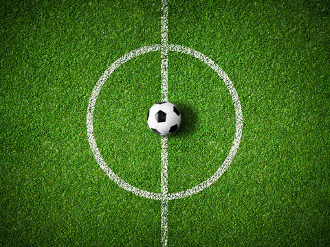 Fototapeta soccer field center and ball top view background