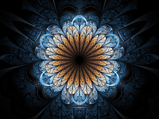 Golden fractal flower, digital artwork