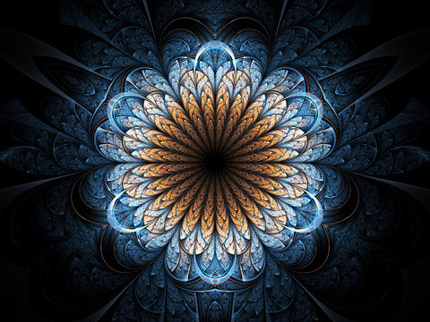 Fototapeta Fraktal złoty kwiat, grafika cyfrowa
