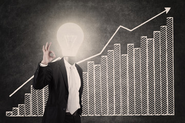 Profitable bar chart with lightbulb head man