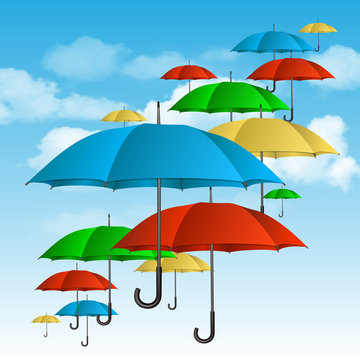 Vector colorful umbrellas flying high