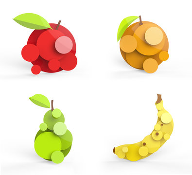 Four rendered fruits in vector-look.