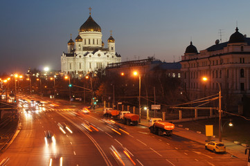 Naklejka na ściany i meble Ruch w nocy w Moskwie