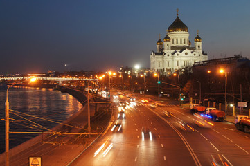 Fototapeta na wymiar night traffic in Moscow