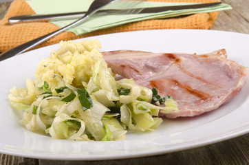 grilled ham and mashed potato