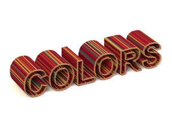 3d render of the word colors made of pencils.