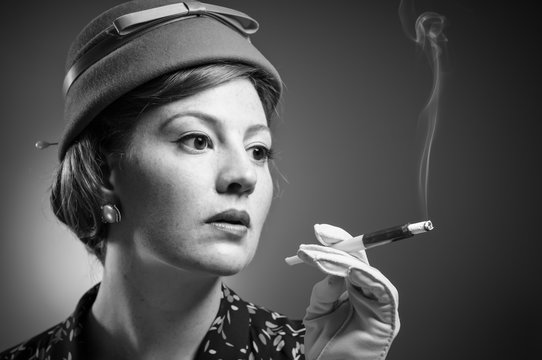 Cigarette Smoking Retro Woman