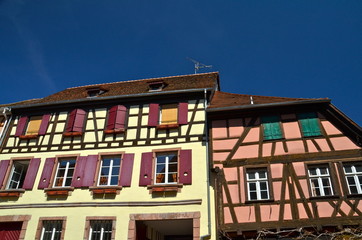 Fototapeta na wymiar Timber frame houses in Riquewihr, Alsace, France