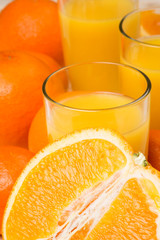 Orange juice and fruit closeup