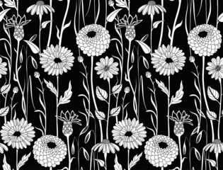 Papier Peint photo autocollant Fleurs noir et blanc Arrière-plan transparent floral