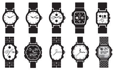 Icon set clocks, vector illustration