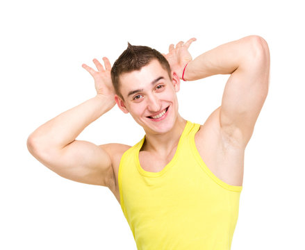 muscular male model with great happy smile