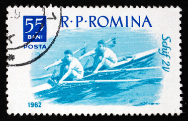Postage stamp Romania 1962 2-man Skiff, Water sport