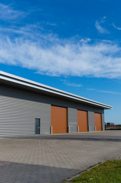 warehouse with brown door