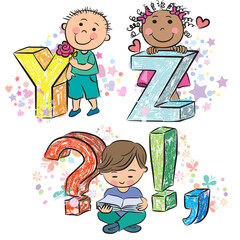 Obraz na płótnie Canvas Funny alphabet with kids YZ