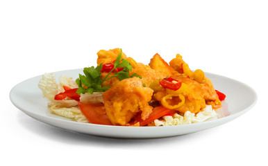 fried fish dish meal isolated a on white background