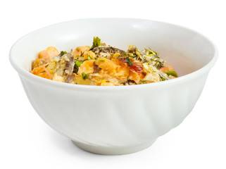 mushrooms a potatoes roasted isolated white background