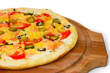 Pizza large tasty cucumber on white background