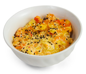 shrimp sesame a seeds cooked isolated white background