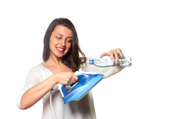 the girl fills the iron in with water