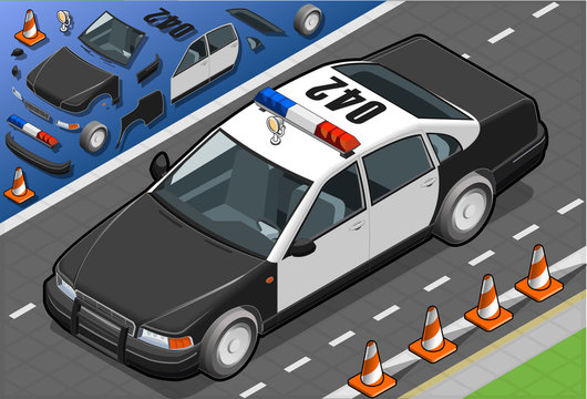 Isometric Police Car in Front View