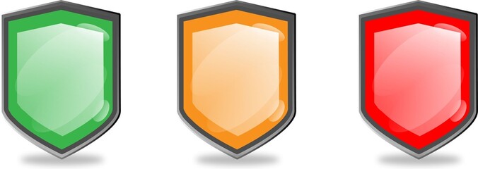 three shiny badge icons