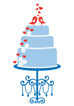 Wedding Cake With Cute Birds, Vector