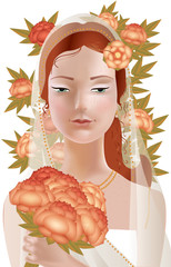 Redhead Bride with Flowers, vector