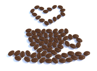 heart and cup with coffee beans
