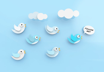 Cute twitter birds following each other. - obrazy, fototapety, plakaty