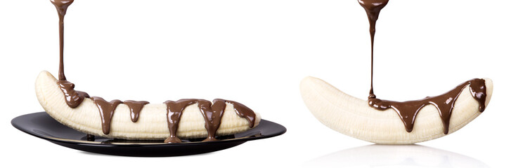 banana with chocolate isolated