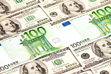 A heap of dollars and euro notes