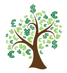 Money tree on white background. Abstract illustration.