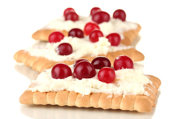 Cookies with cheese and cranberry, isolated on white