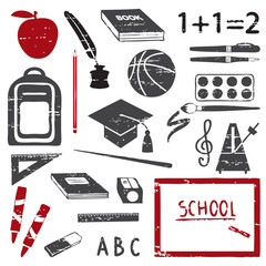 Scratched school icons silhouette set